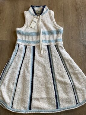 Daily Practice by Anthropologie White & Blue Knit Zip-Front Dress